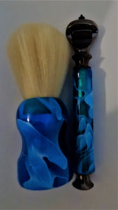 Light Blue Swirl Acrylic Brush & Razor Set